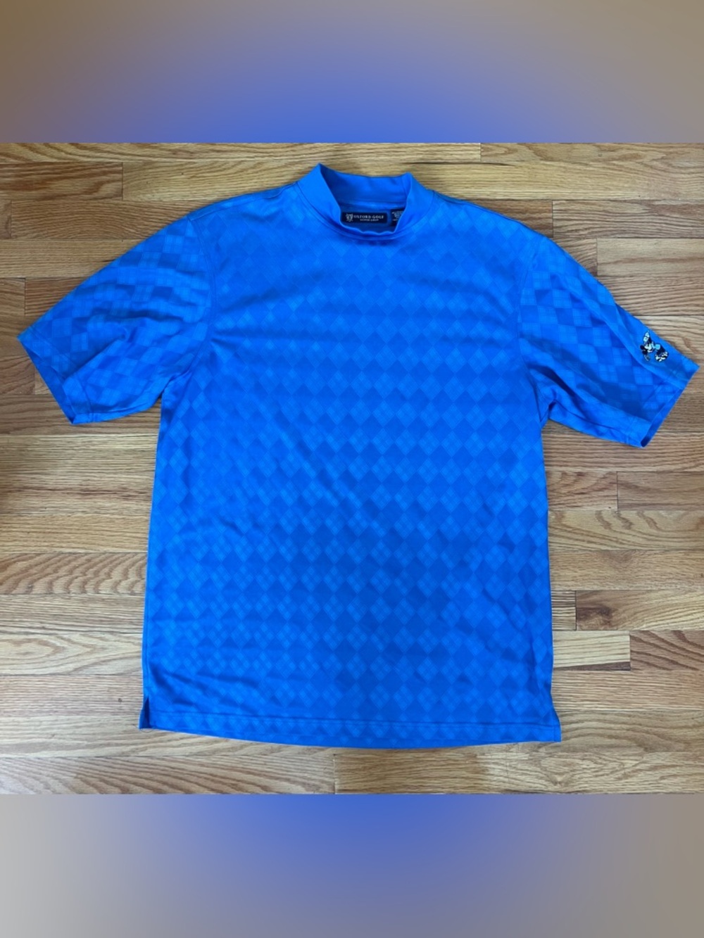 Oxford Blue Diamond-Textured Performance Golf Mickey Mouse Shirt